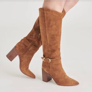 Dolce Vita Tyrone Pointed Toe Knee High Wide Calf Suede Boot Brown SZ 9.5